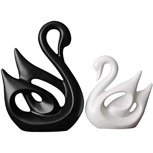 Homoyoyo 1 par de Figuras de Cisne Blancas Y Negras de Cerámica Figuras Decorativas de Porcelana de Escritorio Figuras de Animales Coleccionables Mesa de Centro de Mesa para Regalos de