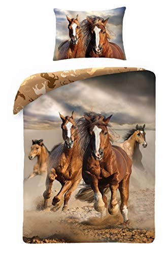 Horse Best Friends - Juego de ropa de cama para niños, diseño de caballo, 2 piezas: funda de almohada y funda nórdica: algodón, regalo ideal para niños y niñas