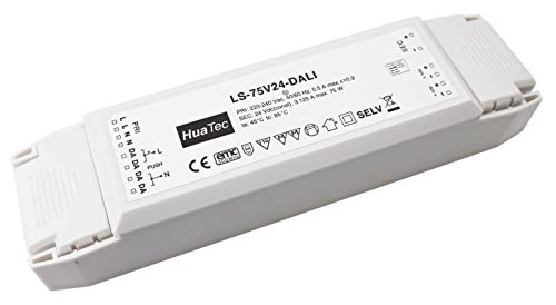 HuaTec Transformador LED 24V 75W Regulable con DALI 1-10V Interrruptor (PUSH Pri) Tensión Constante para Tira LED Alimentador Fuente de Alimentación LED