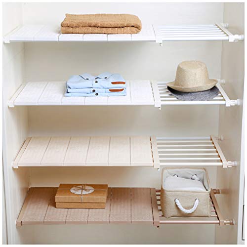 HyFanStr Organizador expandible para armario, armario, armario, armario, ventilación, estantes (longitud: 53 – 90 cm, ancho: 42 cm), color blanco