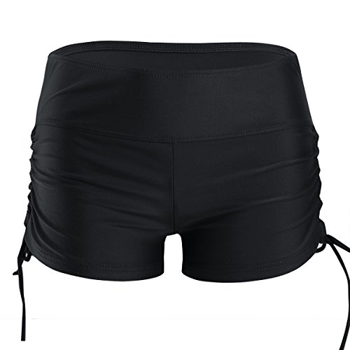 IEFIEL Short de Baño Natación Deporte Mujer Bikini Bottoms Bañador Traje de Baño Ajustables Pantalones Cortos de Protección UV Cordones Negro XXL