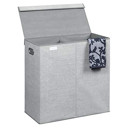 InterDesign Aldo Cesta de lavandería con tapa, bolsa de ropa sucia de polipropileno con 2 compartimentos y con aspecto de fibra natural, gris