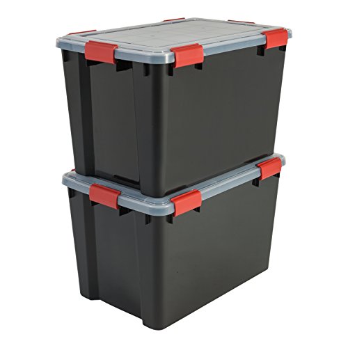 Iris Ohyama, lote de 2 latas herméticas de almacenamiento - Air Tight Box - AT-LD, plástico, negro / transparente 70 L, 59 x 39 x 38 cm