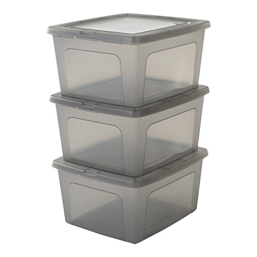Iris Ohyama, lote de 3 cajas de almacenamiento con tapa Modular Clear Box MCB 18 Plástico, gris, 18 L, 39,5 x 34 x 19.9 cm, 18L, 3