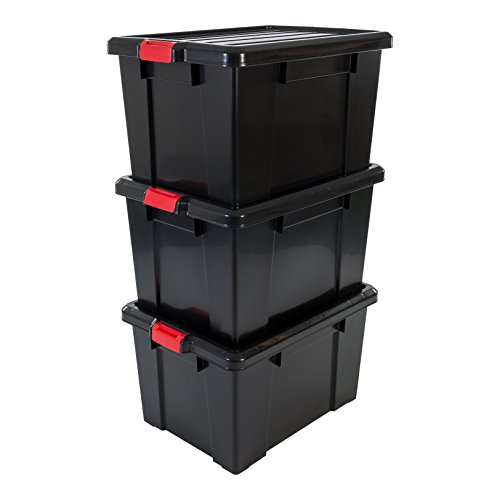 Iris Ohyama, lote de 3 cajas de almacenamiento robusto con cierre - Power Box - SK-700, plástico, negro, 68 L, 63,5 x 44,6 x 35,5 cm
