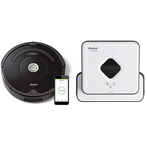 iRobot - Set con Roomba 671 Robot Aspirador para Suelos Duros y Alfombra, Tecnología Dirt Detect, WiFi + Braava Jet 390T Robot fregasuelos, 2 Modos de Limpieza, Todo Tipo de Suelos, más de 90 m2, 4 Paños Lavables