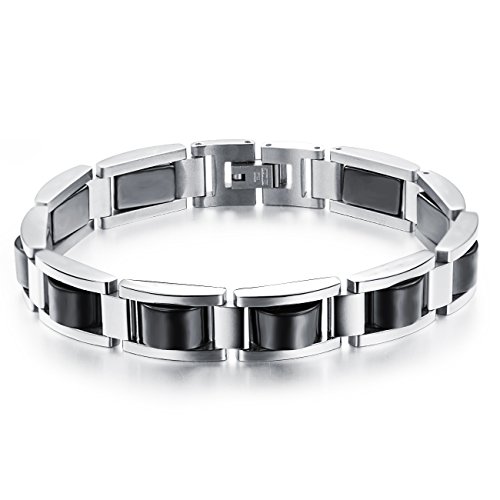 iSchmuck Pulsera para hombre, acero inoxidable hematita, color negro y plateado, longitud 22 cm, ancho 12 mm iSchmuck Pulsera para hombre, acero inoxidable hematita, color negro y plateado, longitud 22 cm, ancho 12 mm