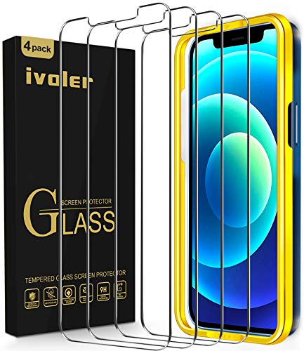 ivoler 4 Unidades Protector de Pantalla Compatible con iPhone 6.1 Pulgadas 12 y 12 Pro, Incluye Marco de Instalación Fácil, Cristal Vidrio Templado Premium, 9H Dureza, Antiarañazos, Sin Burbujas