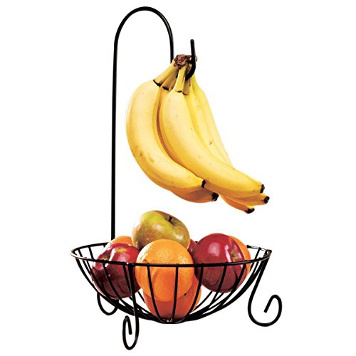 Iwinna Fruit Basket with Detachable Banana Hanger Wrought Iron Material Height 41CM Color Black