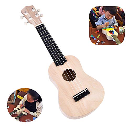 Jadpes Ukulele DIY Instrument Kit, 21inch Basswood 4 Cuerdas Ukulele se Puede Pintar Ukelele DIY Kit Accesorio de Instrumento