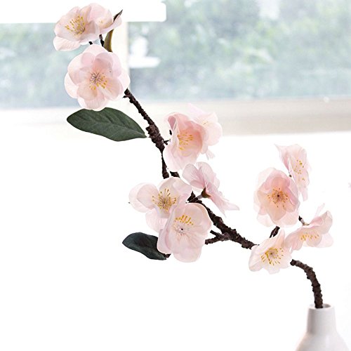 JAROWN 2 flores artificiales de alta imitación con flores de cerezo para decoración de oficina (rosa claro).