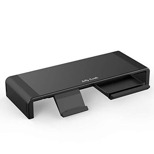 Jelly Comb Soporte para Monitor de Computadora Ordenador portátil con Soporte para Teléfono, Cajón Pequeño, Longitud Ajustable-Negro Jelly Comb Soporte para Monitor de Computadora Ordenador portátil con Soporte para Teléfono, Cajón Pequeño, Longitud Ajustable-Negro