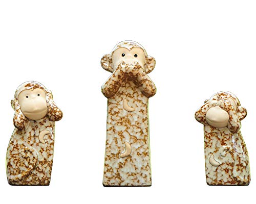 Juego de 3 figuras de monos de cerámica, 17,5 cm, decoración para casa, jardín, bar o escritorio