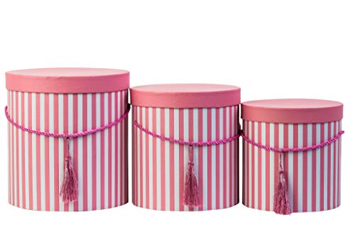 Juego de 3 redonda cajas de almacenaje con tapa en caja de cable y borla de gorro rosa caja de almacenamiento, con rayas redondo caja de flores en rosa rojo Juego de 3 redonda cajas de almacenaje con tapa en caja de cable y borla de gorro rosa caja de almacenamiento, con rayas redondo caja de flores en rosa rojo