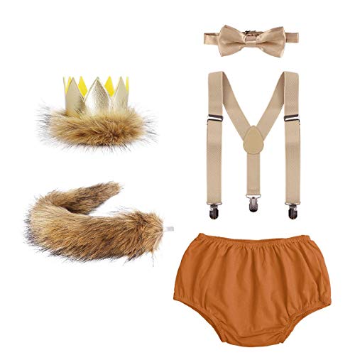 Juego de 5 piezas de ropa para bebés y niños de 1 o 2 cumpleaños con corona de león salvaje para fiestas de Halloween