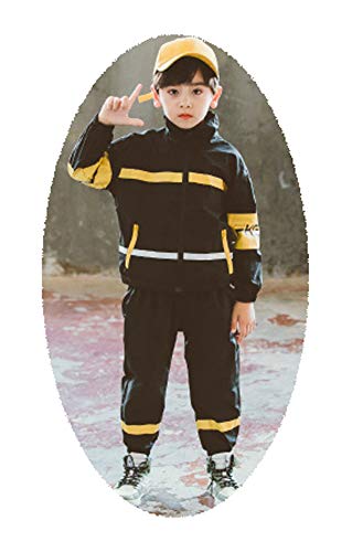 Juego de chaqueta y pantalones largos para niño (2 juegos), ropa deportiva para primavera y otoño, casual para niños grandes, color negro, blanco y negro - 150 cm