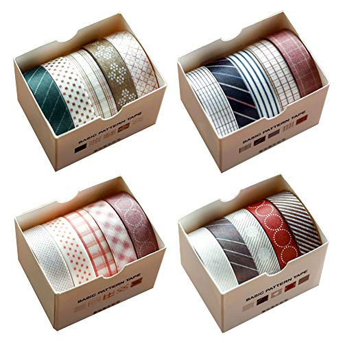 Juego de rollos de cinta adhesiva Washi en cuatro temas, 20 unidades de 10 mm x 5 metros de cinta decorativa para manualidades, para álbumes de recortes, envolver regalos, bricolaje