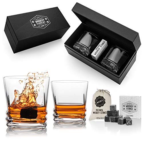 Juego de whisky de Texas premium con 2 vasos y 12 piedras de whisky reutilizables para parejas amantes del whisky.