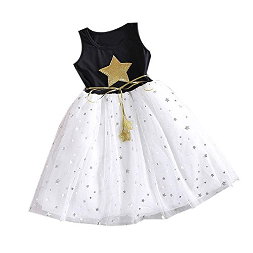 K-youth Vestido Niñas, Lindo Vestidos de Fiesta para niñas Patrón de Estrella Vestido Plisado Tutú Princesa Vestido para niñas Ropa de Bebe niña en Oferta(Negro, 8-9 años)