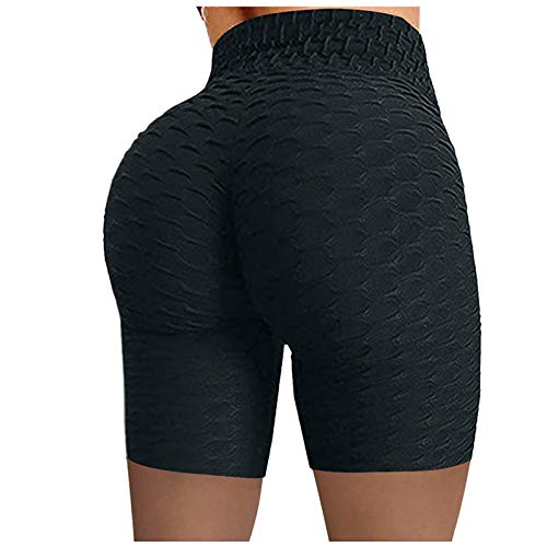 Keepwin Leggins Push Up Mujer Pantalones Cortos Yoga Mujer Mallas de Deporte de Mujer Elásticos Cintura Alta Pantalon para Running Gym Fitness (Negro, Large)