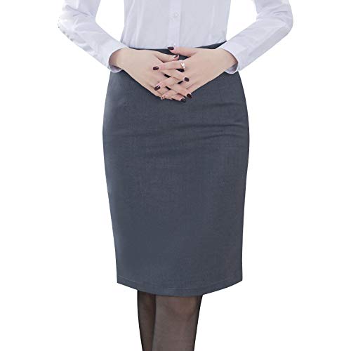Kilts Skirt Elegant Women's Pencil Skirt OL Style Plus Size High Waist Knee Length Work Office Bodycon Skirt L Gray