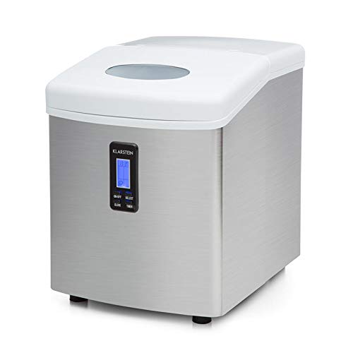 Klarstein Mr. Frost - Máquina de hacer hielo, Tanque de agua 3,3 L, Capacidad de 15 kg, 150 W, 3 tamaños, Preparación en 6-13 min. Aprox, Temporizador, Pantalla LCD, Indicador nivel agua, Blanco