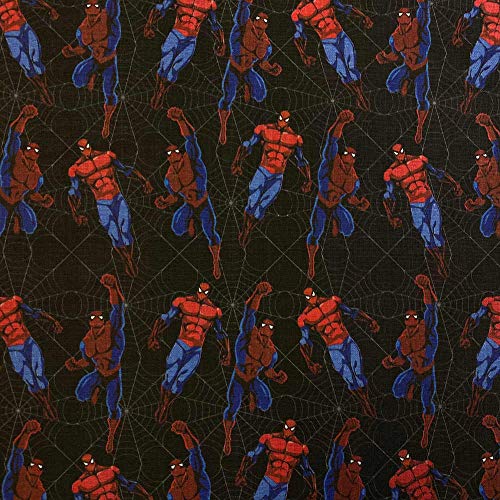 Kt KILOtela Tela de Patchwork - Estampación Digital - 100% algodón - Retal de 50 cm Largo x 140 cm Ancho | Spiderman - Negro ─ 0,50 Metro