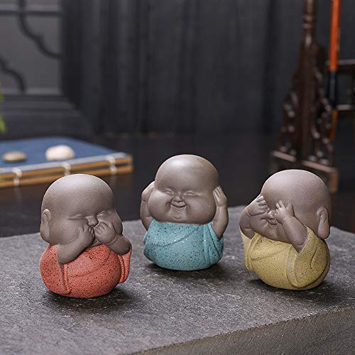 KUAQI Decorativos Figuras Salon candelabros de Jardin Exterior Miniatura,3 Piezas Mini estatuas de Buda Monjes Esculturas Decorativas Figura de cerámica
