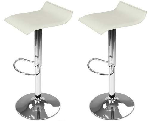 La Silla Española - Pack de dos taburetes con asiento cuadrado en color blanco, en simil piel, regulable en altura. 38x30x86 cm, 2 unidades