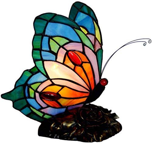 Lámpara De Mesa Acento Mariposa del Vitral De Tiffany Estilo Luz En La Noche con 8,5 Pulgadas De Ancho por Habitación Mano Sala De Sombra Viviente