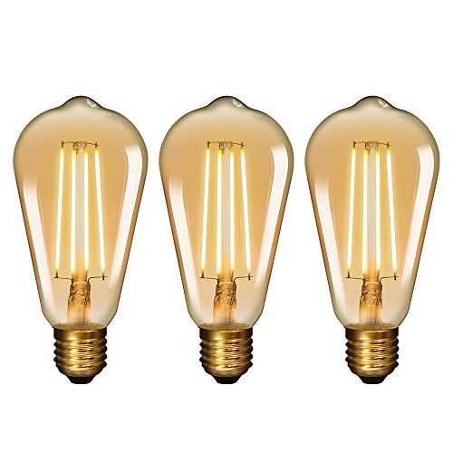 Lamparas Bombillas Edison de Filamento de LED E27 6W ST64 Vintage Retro Antigua Luz Calida 2400K Equivalente 60W Bombillas Incandescentes AC220~240V Pack de 3 de Enuotek