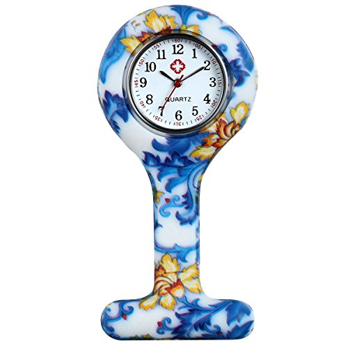 Lancardo Reloj de Bolsillo de Silicona Reloj Médico de Doctor Enfermera Paramédico Prendedor de Broche Uniforme con Dibujos Multicolores Dial Desmontable Movimiento de Cuarzo (Azul)