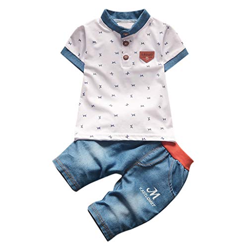LANSKIRT Ropa para Bebe Niño Recien Nacido Conjunto de 2 Piezas Camiseta de Manga Corta Estampada para Niño + Pantalones Cortos de Mezclilla 3 Mes -4 Años