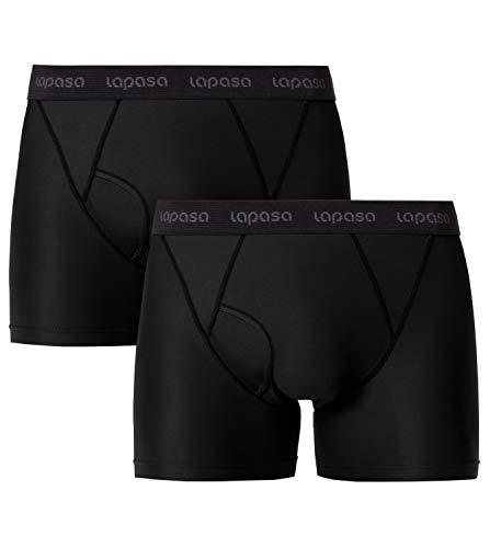 LAPASA Calzoncillos Bóxer Deportivo Hombre Secado Rápido y sin Olores, Calzoncillo Ligero para Viajar M16 (Cintura 81-86 cm, Largo 34 cm, Negro/Black)