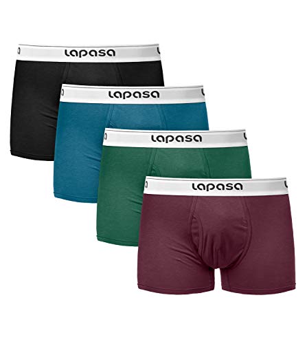 LAPASA Calzoncillos Bóxer Hombre con Abertura Pack de 4/Pack de 2 de Algodón Peinado ELS M03 (Negro, Verde Oscuro, Azul, Rojo Oscuro, M (Cintura 81-86 cm, Largo 30 cm))