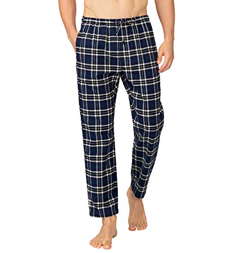 LAPASA PerfectSleep - Pijama de 100% Algodón Franela con Estampado Escocés para Hombre M39 (Azul Marino y Blanco, S (Cintura 68-76, Largo 105 cm))