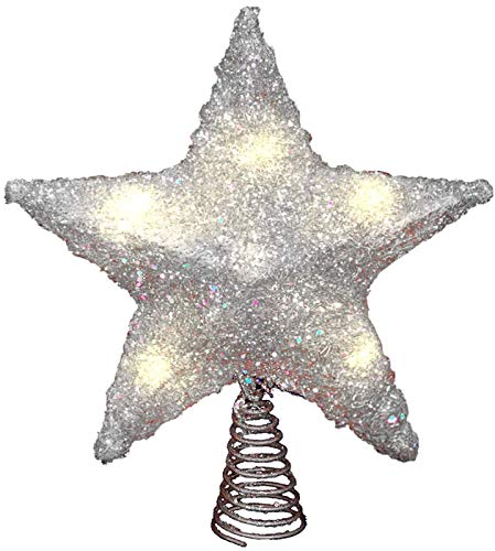 LAWOHO Árbol de Navidad Topper Star 10 Pulgadas Plata Brillante Adorno de árbol de Navidad Fiesta Interior Decoración del hogar Apto para árbol de Navidad de tamaño Ordinario
