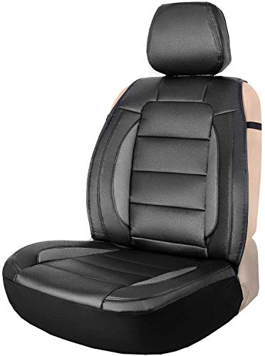 Leader Accessories Funda de Asiento Coche Cubreasiento Individual Almohadilla Cojín Respaldo Protector de Asiento Playa Deporte Fácil Instalación Impermeable Anti-Deslizante Universal (Negro, PU)