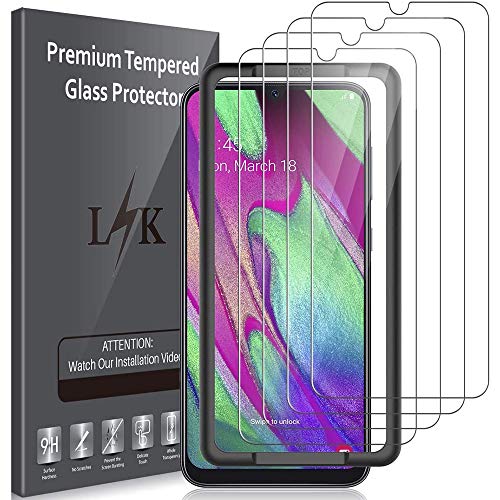 LK Compatible con Samsung Galaxy A40 Protector de Pantalla,4 Pack,9H Dureza Cristal Templado, Equipado con Marco de Posicionamiento,Vidrio Templado Screen Protector