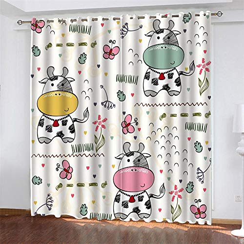 LLKKCX 2 Piezas de Cortinas Opacas Resistente al Calor y La Luz para Salón Dormitorio Reducción de Ruido-para Dormitorio/Oficina Moderna Decorativa,Beige y Vaca 2x110x215cm(Ancho x Alto)