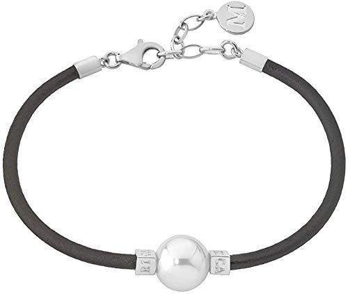 Majorica - Cuero pulsera de 22 cm de largo, 12 mm redondo blanco perla