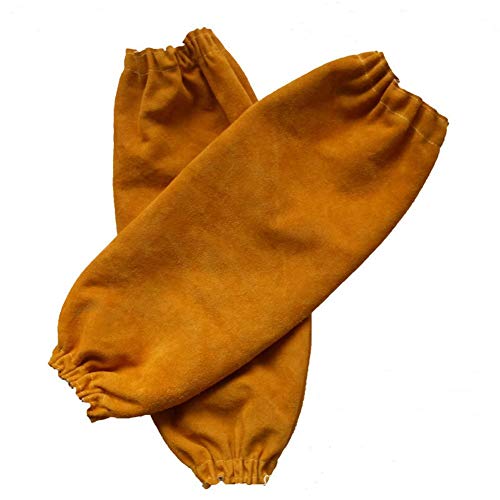 Mangas de soldadura de cuero para hombres y mujeres, protección de brazo resistente al calor y al fuego con puño elástico, protector de brazo largo de 48 cm para soldadores (naranja)