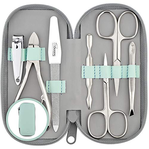 marQus set manicura de 7 piezas de Solingen Alemania - Set de manicura y pedicura en estuche de piel, 2 tijeras, cortaúñas, lima, retira-cutícula, alicate y pinza - kit de cuidado de uñas