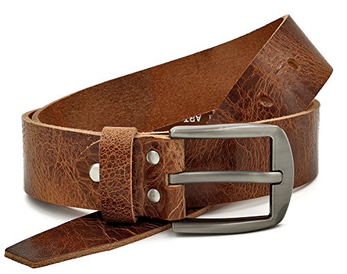 marrón Vintage Cinturón de piel de búfalo cuero 40 mm de ancho y aprox 3-4 mm de grueso, puede acortarse, cinturón, cinturón de piel, cinturón de traje, Gbr00020 (waist size (Bundweite) 125cm)