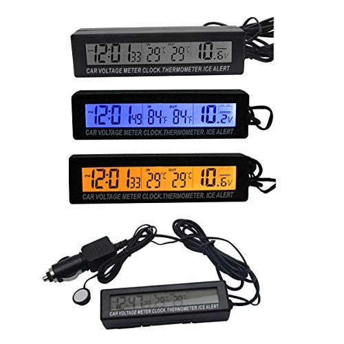 MASO Reloj Digital de Temperatura del Coche, Universal para Tablero de Instrumentos de Voltaje con Pantalla LCD Azul y Naranja