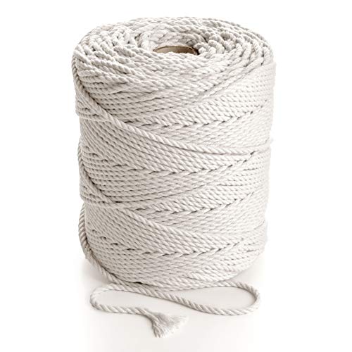 MB Cordas Cuerda de macramé de 4 mm y 200 m – Cordón de algodón natural – 3PLY fuerte cuerda de algodón – atrapasueños de macramé para colgar en la pared – crudo blanco