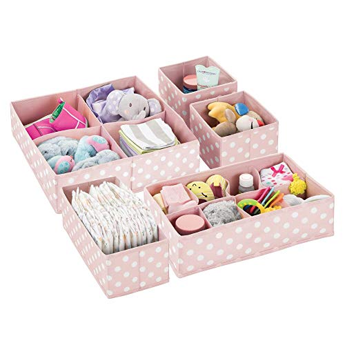 mDesign Juego de 5 cajas organizadoras para el cuarto de los niños – Cajas para almacenar artículos de bebé – Ideales como organizador de juguetes – Cajas con varios compartimentos – rosa claro/blanco