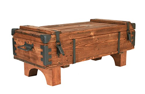 Mesa auxiliar de madera de pino, con diseño de cofre antiguo, 39 cm (altura) x 41 cm (profundidad) x 97 cm (ancho).