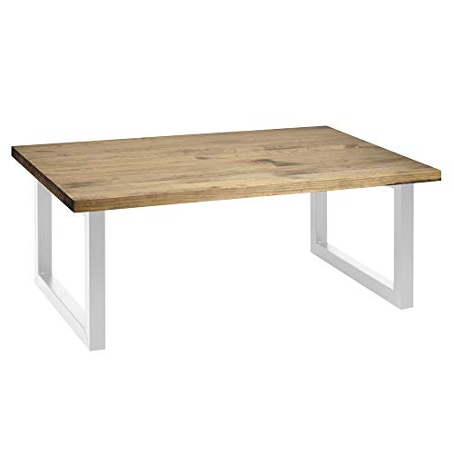 Mesa Centro iCub Strong Eco 60x120cm Blanca en Madera Maciza Acabado Vintage y Acero Box Furniture