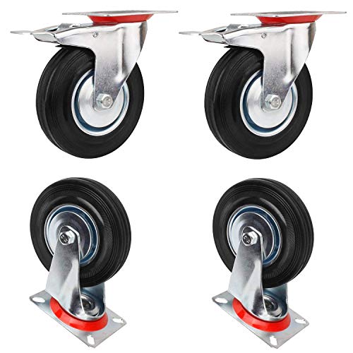Miafamily ruedas de transporte carga pesada ruedas, ruedas & Rueda Giratoria Con Freno, goma, galvanizado Plata/Negro 4 Unidades en Set, 75 mm
